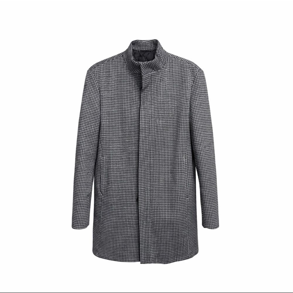 ZARA Gray Glen Plaid Check Mandarin Collar Tailored Overcoat Men Size XL